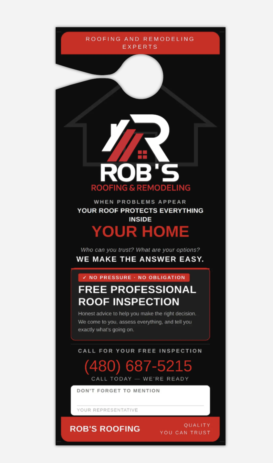 Rob's Roofing door hanger