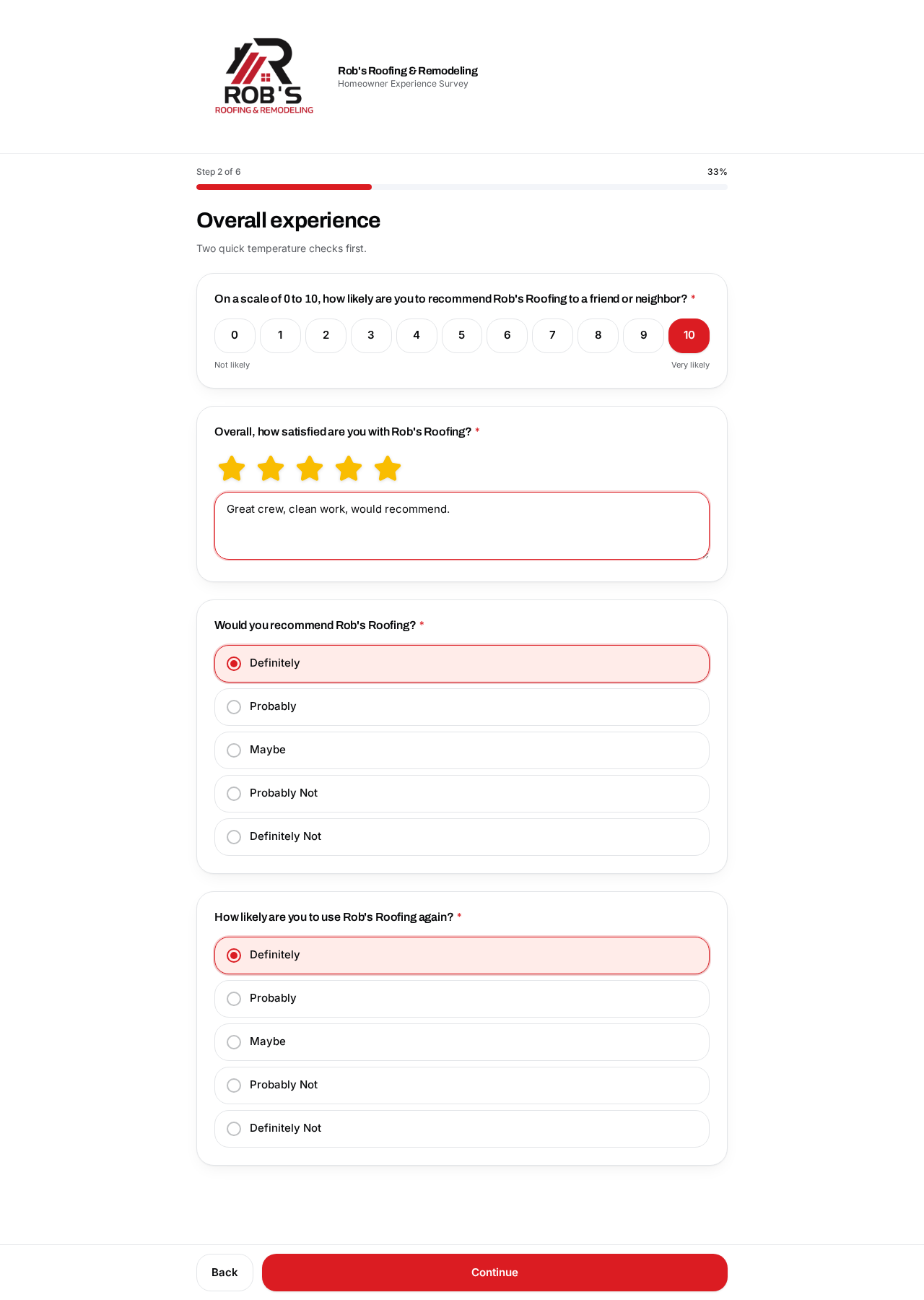 Rating screen