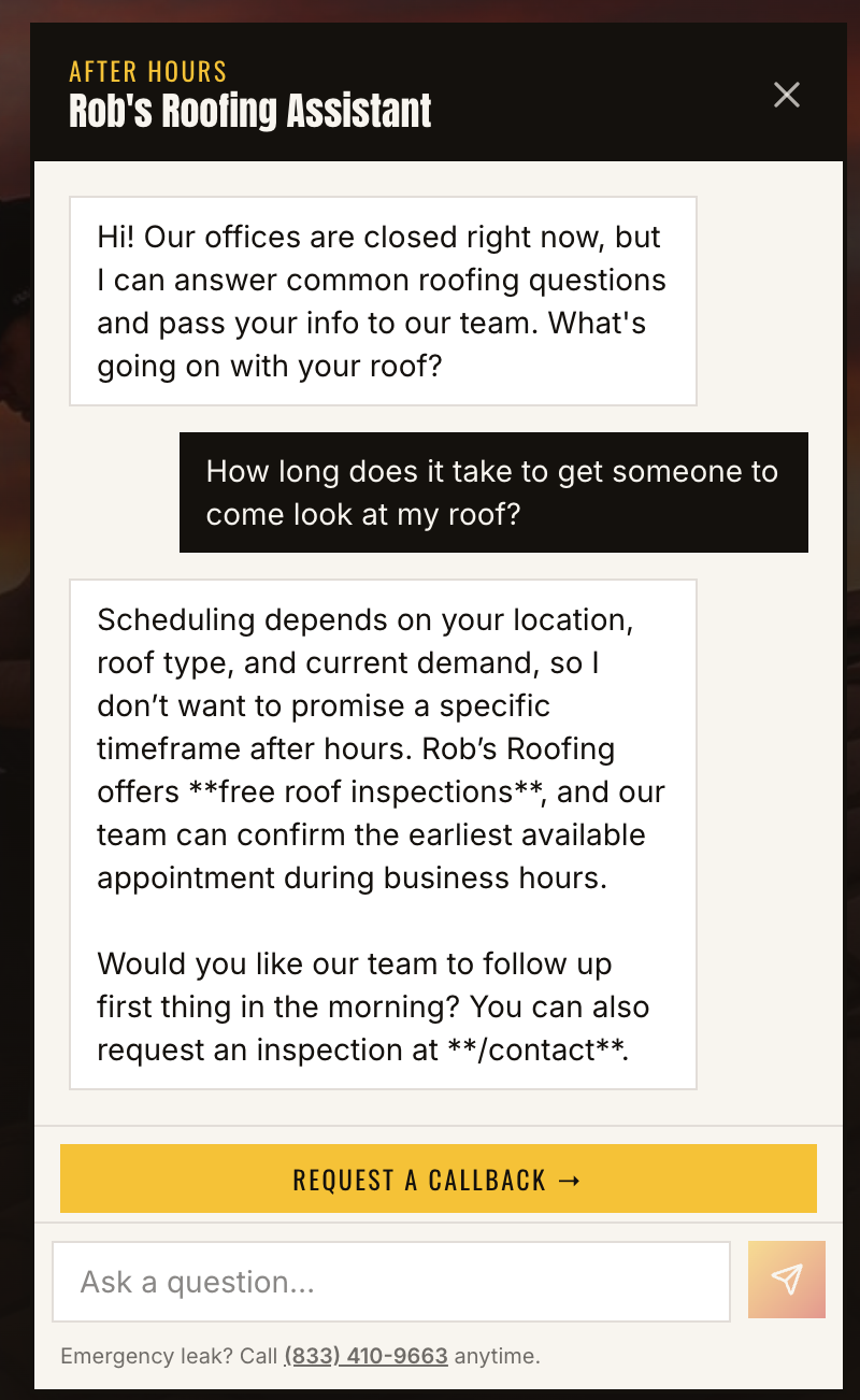 Rob's Roofing chat