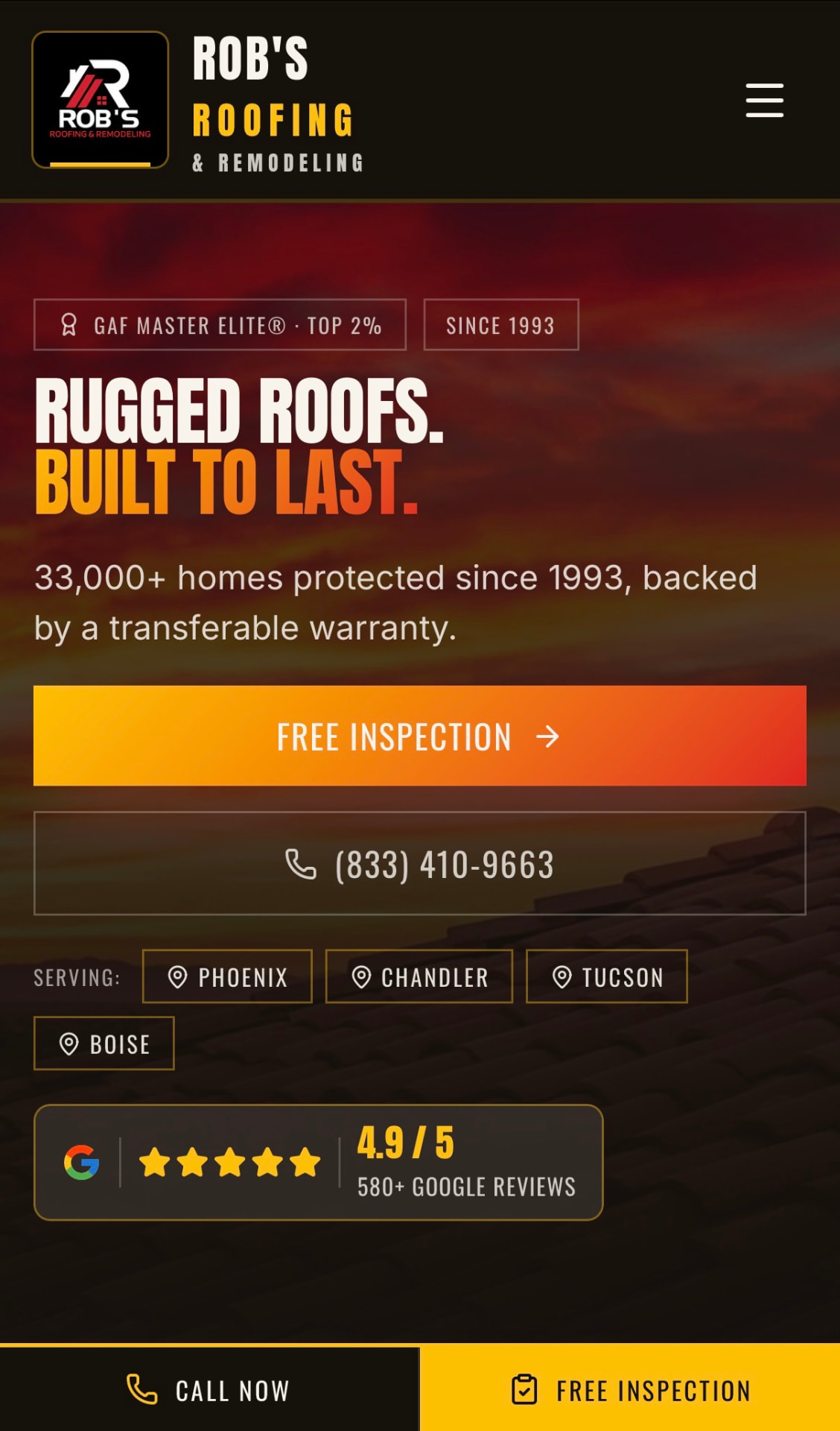 Rob's Roofing mobile hero