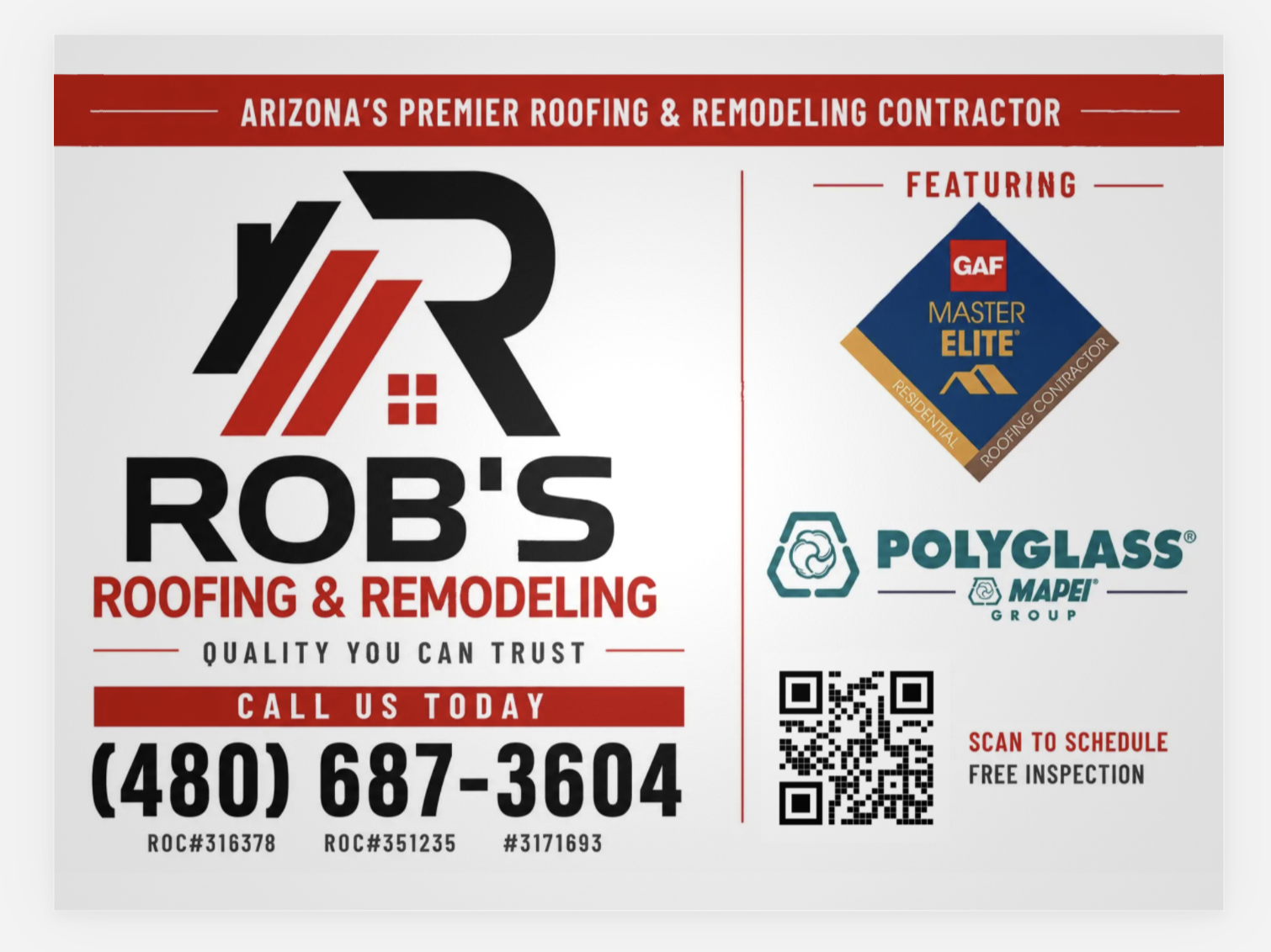 Rob's Roofing yard sign