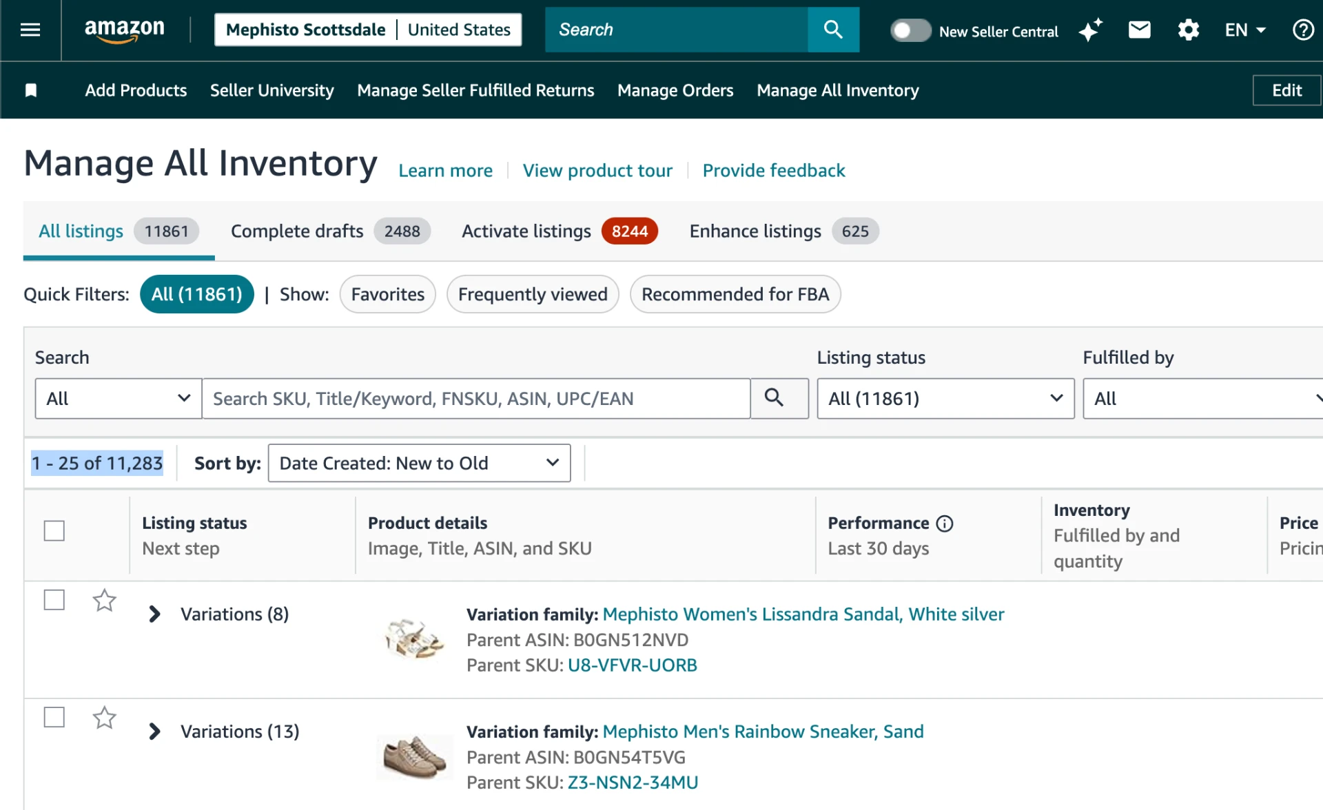 Amazon Seller Central inventory