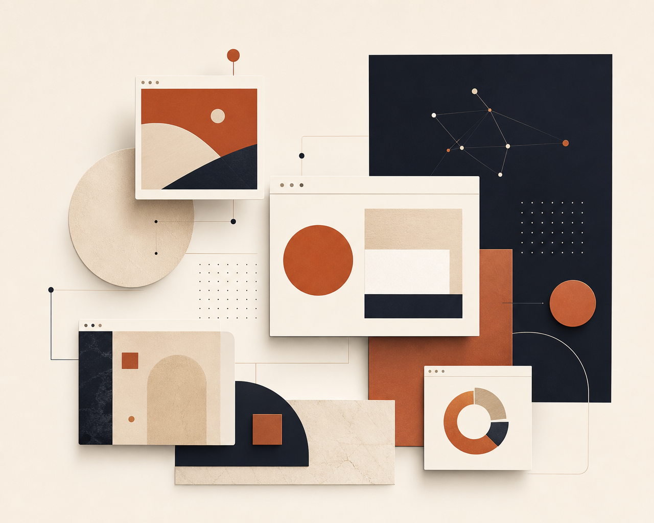 Abstract composition of websites, brand systems, and AI tools